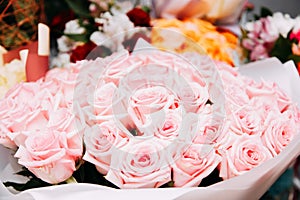 Bouquet of pink roses ,flowers, rose petals