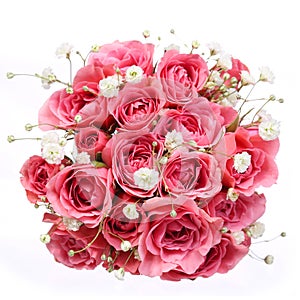 Bouquet of Pink Roses isolated on white background. Bridal