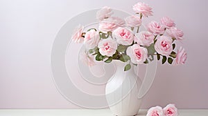 bouquet pink roses on white