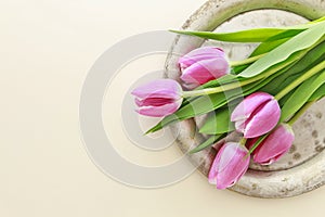 Bouquet of pink tulips, postcard motif