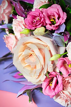 Bouquet of Pink and White Flowers on Purple and Pink Background