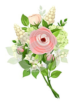 Bouquet of pink and white flowers. Vector illustration.