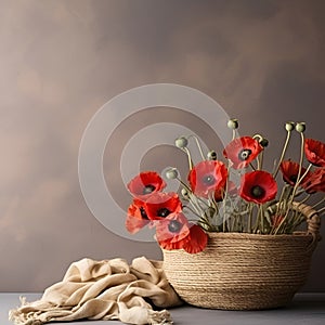 Bouquet of poppies in bascet