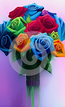 A bouquet of rainbow roses - digital art