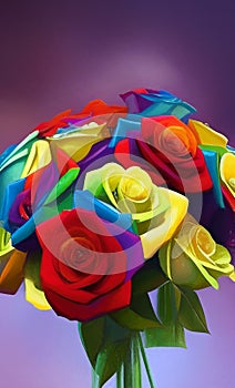 A bouquet of rainbow roses - digital art