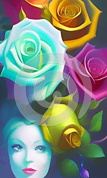 A bouquet of rainbow roses - digital art