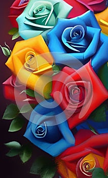 A bouquet of rainbow roses - digital art