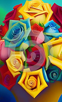 A bouquet of rainbow roses - digital art