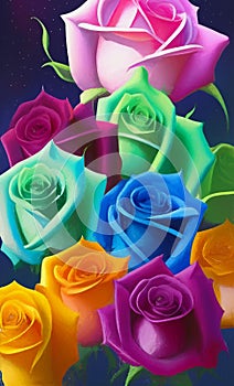 A bouquet of rainbow roses - digital art