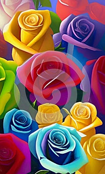 A bouquet of rainbow roses - digital art