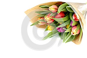 Bouquet of Rainbow Tulips in Brown Paper