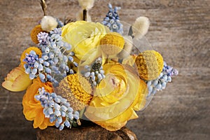 Bouquet of ranunculus Persian buttercup and muscari