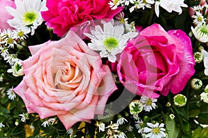 Bouquet of red and pink roses