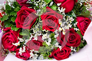 Bouquet of red rose flower. Valentineâ€™s day and Congratulation day.