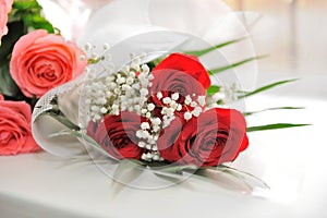 Bouquet of red roses decorated