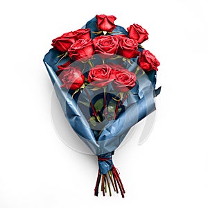 Bouquet of red roses isolated on white background.