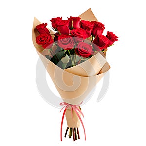 Bouquet of red roses isolated on white background.