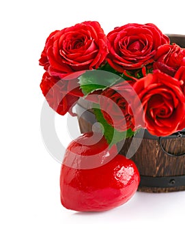 Bouquet red roses with symbol of heart