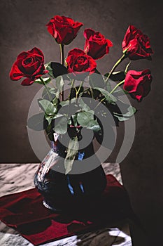 Bouquet of Red Roses in a Vase