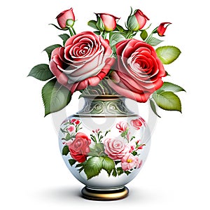 Bouquet of red roses in vase isolated
