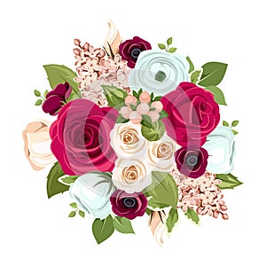 Bouquet with red, white and blue flowers. Vector illustration. photo