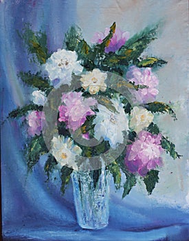 Bouquet of red and white flowers in a vase, still life
