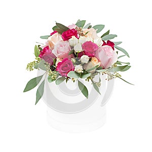 Bouquet of roses in the box isolated on white background