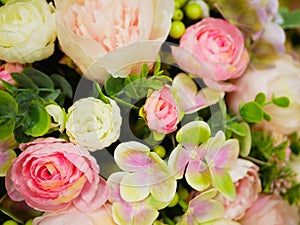 Bouquet of roses close-up. A bouquet of beautiful wedding flowers, pink roses