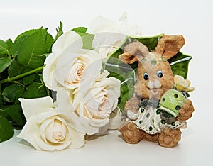 Bouquet of Roses with Easter Hare