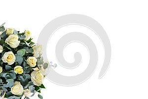 Bouquet of roses and eucalyptus on a white background