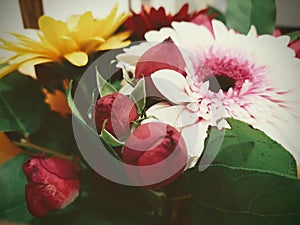 Bouquet of roses and gerberas