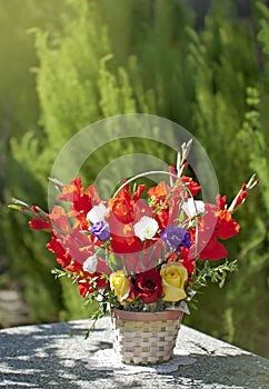 Bouquet of roses and gladiolus