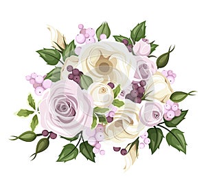 Bouquet of roses and lisianthus flowers. Vector. photo