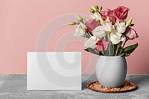 bouquet roses vase blank card. High quality photo