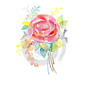 Bouquet of roses, watercolor, can be used as greeting card, invitation card for wedding, birthday and other holiday and summer bac