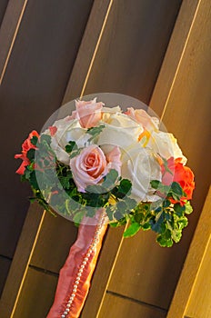 Bouquet of roses in wedding ceramony.