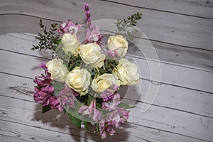 Bouquet roses white flowers vase