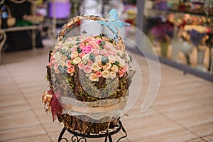 Bouquet of small pink and white roses