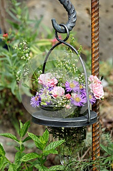 Small autumn bouquet of flowers in the garden