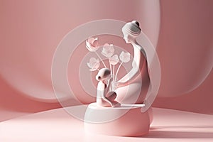 Bouquet of spring flowers in a vase on the table. Sun light interior room. Happy Mother's Day background, Ai generative