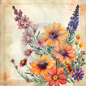 Bouquet of Spring Flowers, Vintage Postcard Design