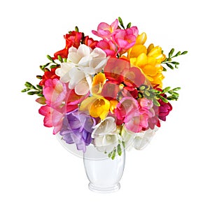 Bouquet of spring flowers in white vase