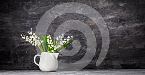 Bouquet spring white Lily of the valley. Floral still life