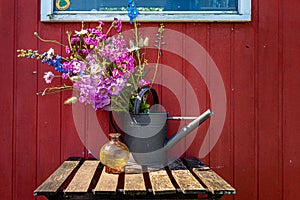 bouquet of summerflowers stillife on a outdoor table