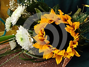 Bouquet with sunflower and white flowers