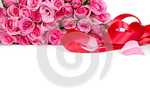 A bouquet sweet pink roses petal on white background , romance