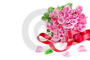a bouquet sweet pink roses petal on white background , romance