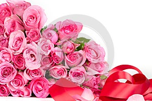 a bouquet sweet pink roses petal on white background , romance