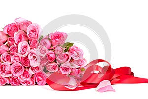 bouquet sweet pink roses petal on white background , romance a