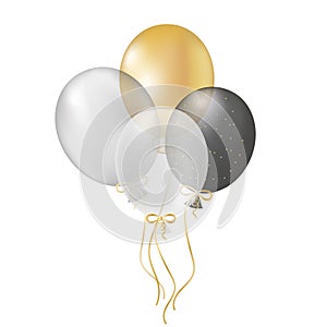 Bouquet with transparent realistic 3d balloons of gold, black color